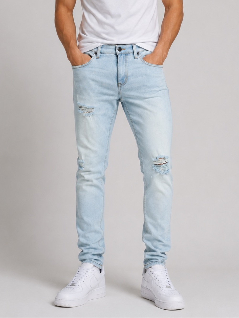 RSQ Men’s Slim Taper Jeans 32x30 Light Wash Distressed Denim Pants Casual Wear